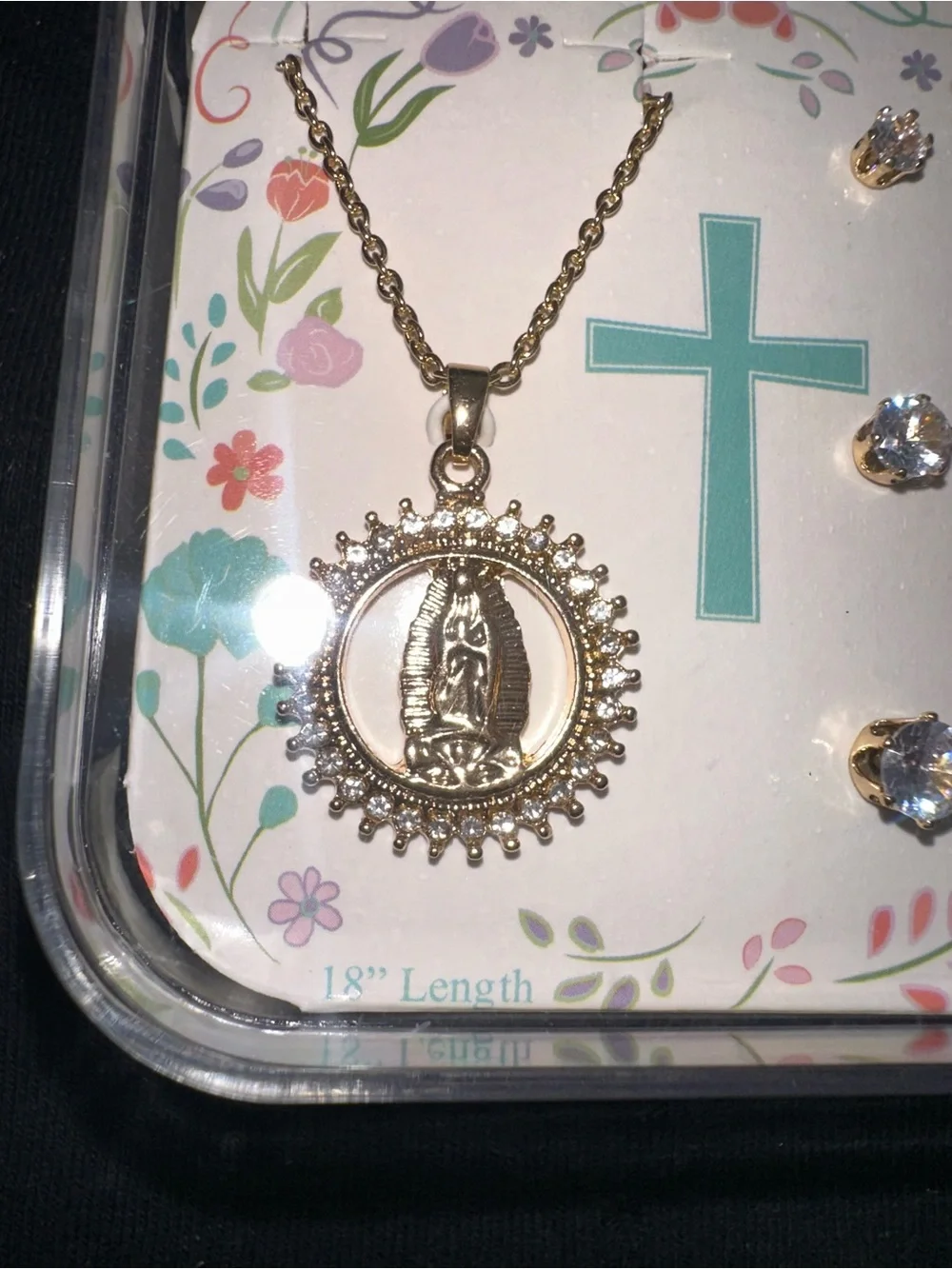Praying Hands Pendant Necklace & Stud Earring Set — 18
